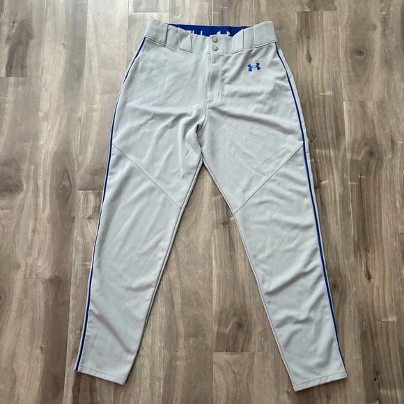 Under Armour Mens Large Grey Baseball Pants Knickers Piped Open Bottom - Picture 1 of 15